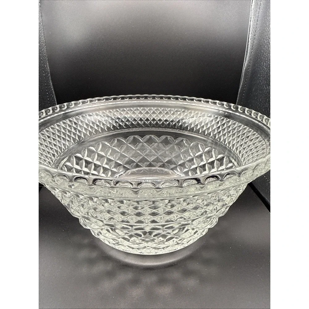 Vintage Anchor Hocking Wexford Clear Glass Salad Bowl Punch Bowl Stand 9.5